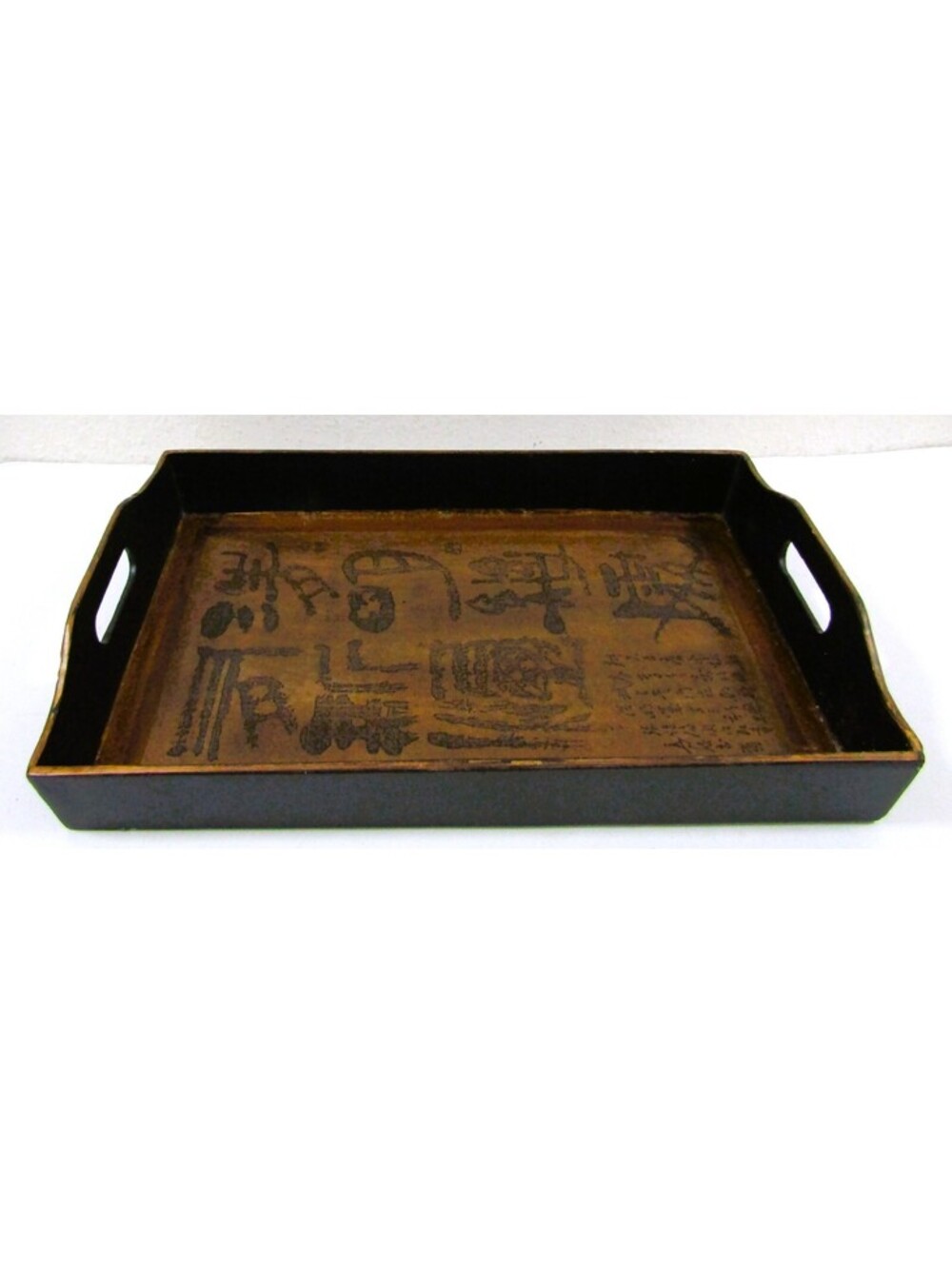 Antique Japanese Kanji Calligraphy Wood Serving Tray Obon with Stamp Signature